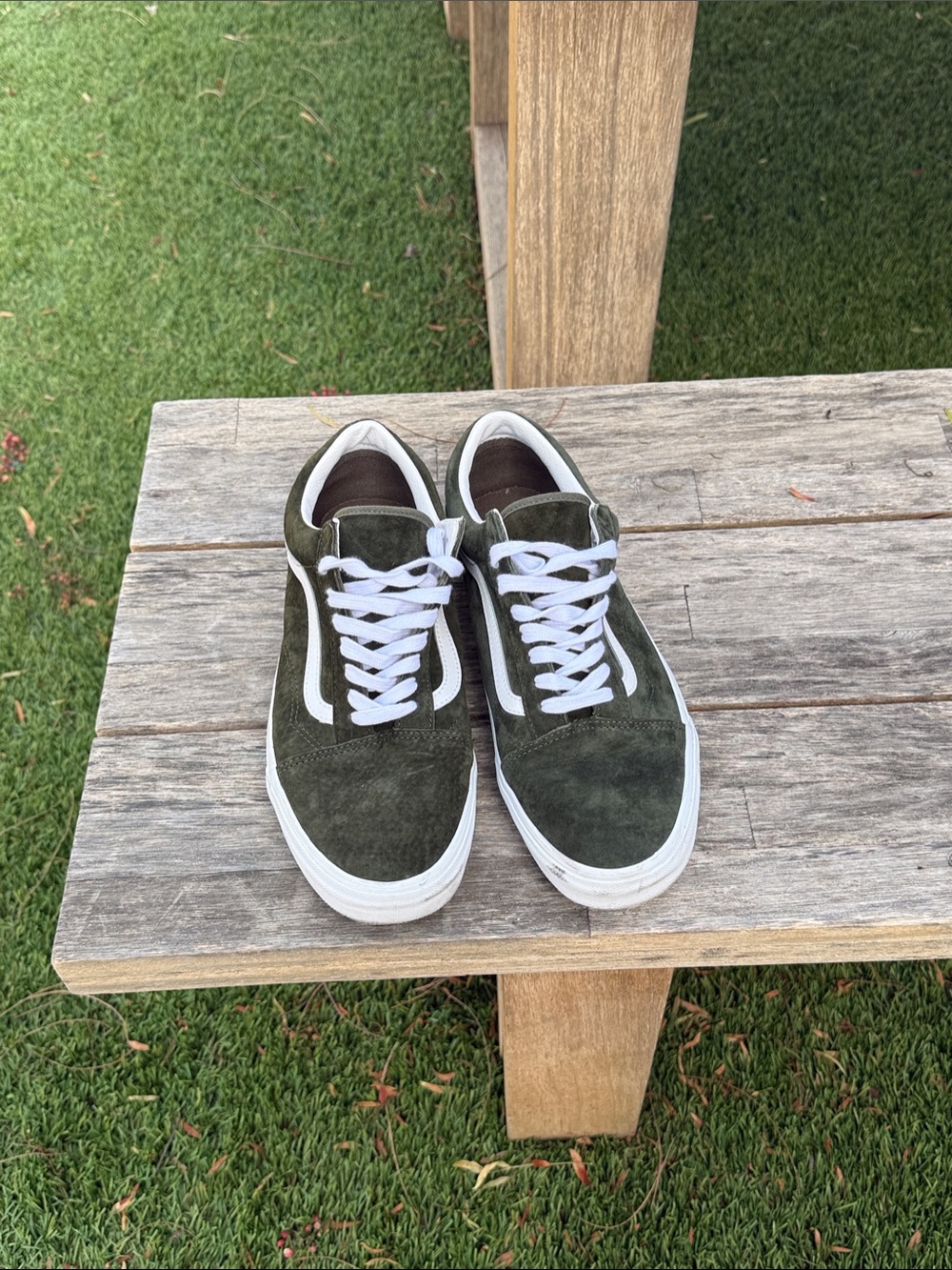 Vans Old Skool Suede Sneakers in Olive Green with White Stripe